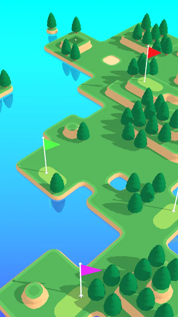 Percorso di golf isometrico con bandierine colorate in Coffee Golf