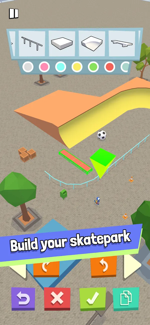 Editor di skatepark con rampe colorate in Perfect Grind
